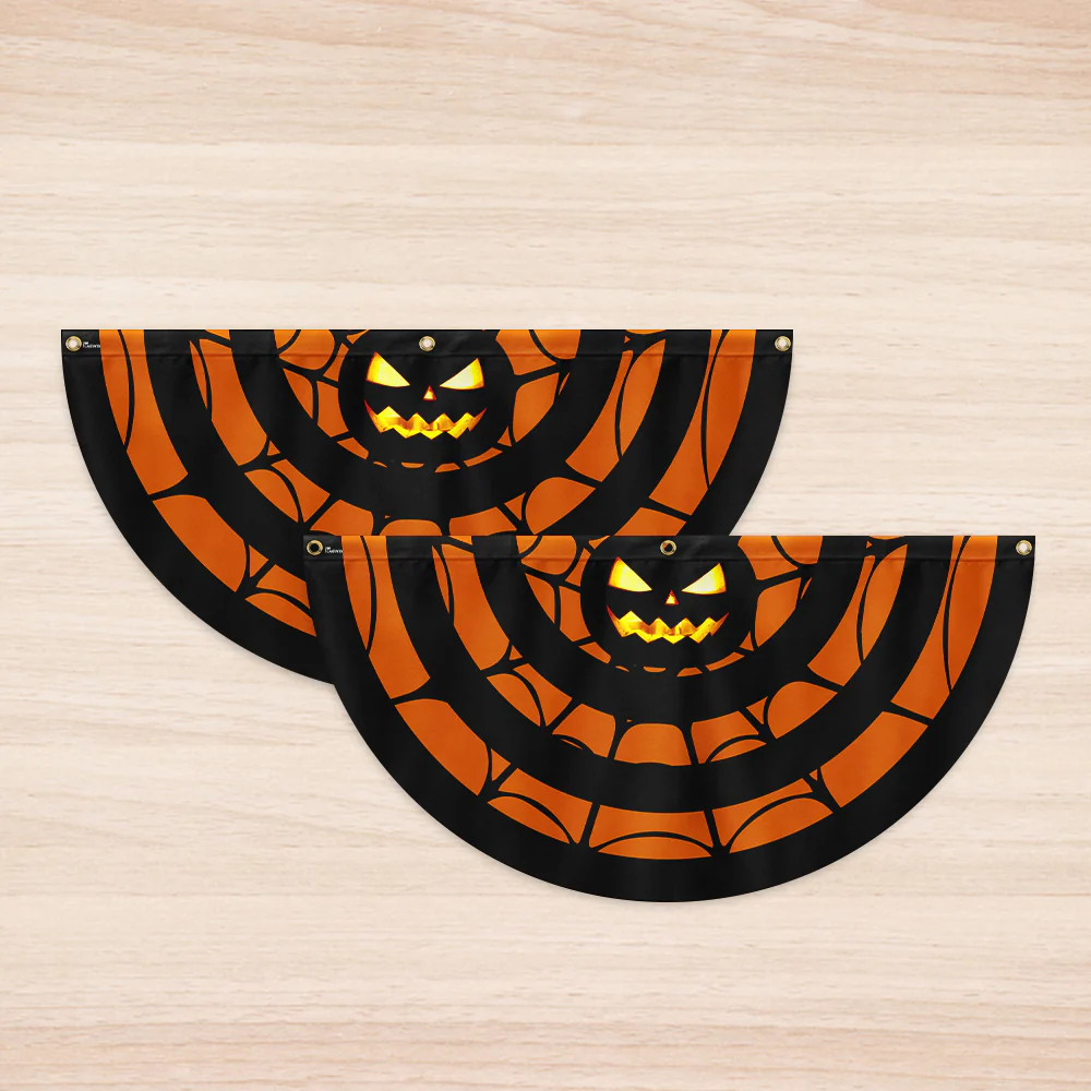 Halloween Pumpkin Spider Silk Non-Pleated Fan Flag